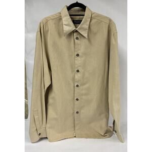 Vintage Bernini Italy Mens Tan Long Sleeve Button Down Shirt Polynosic Size XXL